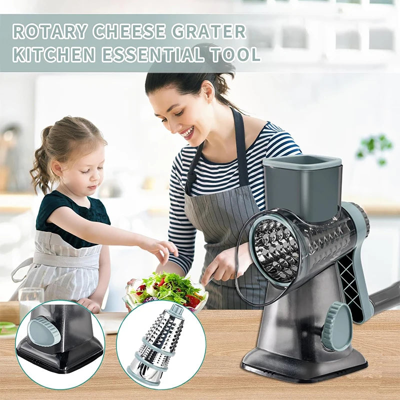 3-in-1 Rotary Cheese & Vegetable Grater – Effortless Slicing, Shredding & Grinding! 🧀🥕🥜