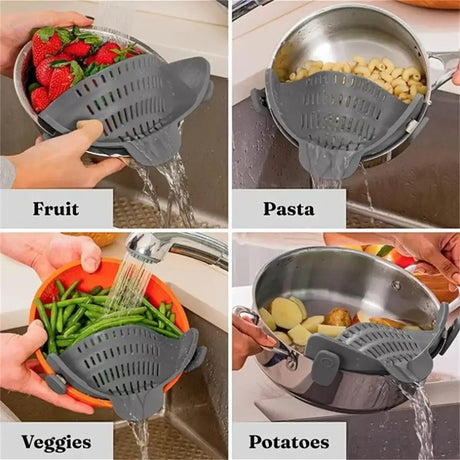 Collapsible Silicone Pasta Strainer and Kitchen Gadget for Cooking